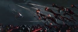 Spider-Man in the air webbing zombies!
